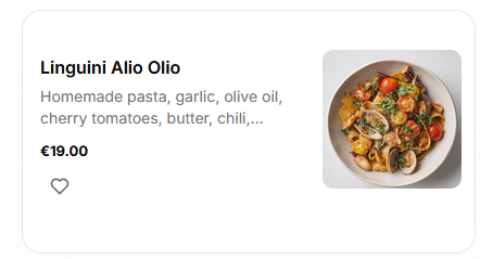 Menu card for Linguini Alio Olio