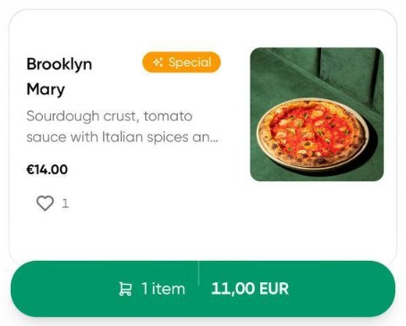 Menu item added to the cart with a running total