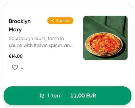 Menu item added to the cart with a running total