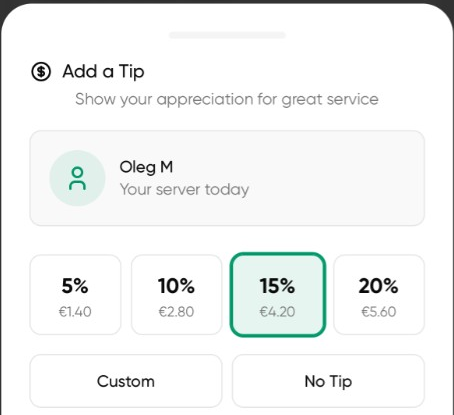 Tip selection with preset percentages